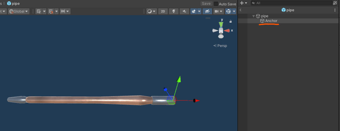 子階層にAnchor(EmptyObject)を作成した様子